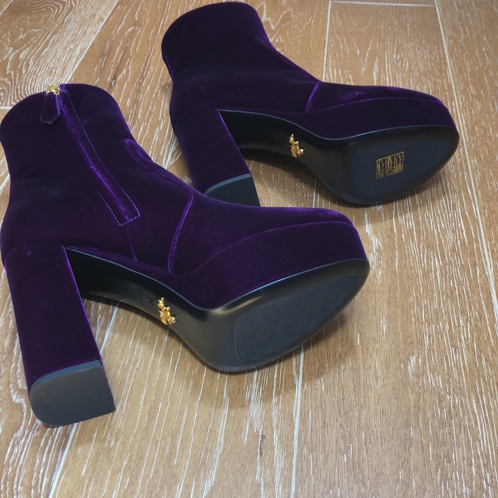 Prada Velvet 115 Magenta Platform Ankel Boots - 6 - Picture 9 of 15
